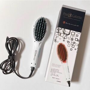 Pro Cabello White Electric Hair Straightening Brush - White with Teal Pins